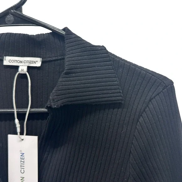 COTTON CITIZEN Ibiza Ribbed Polo Dress Black Long Sleeve Knit Mini Size M - Picture 3 of 7
